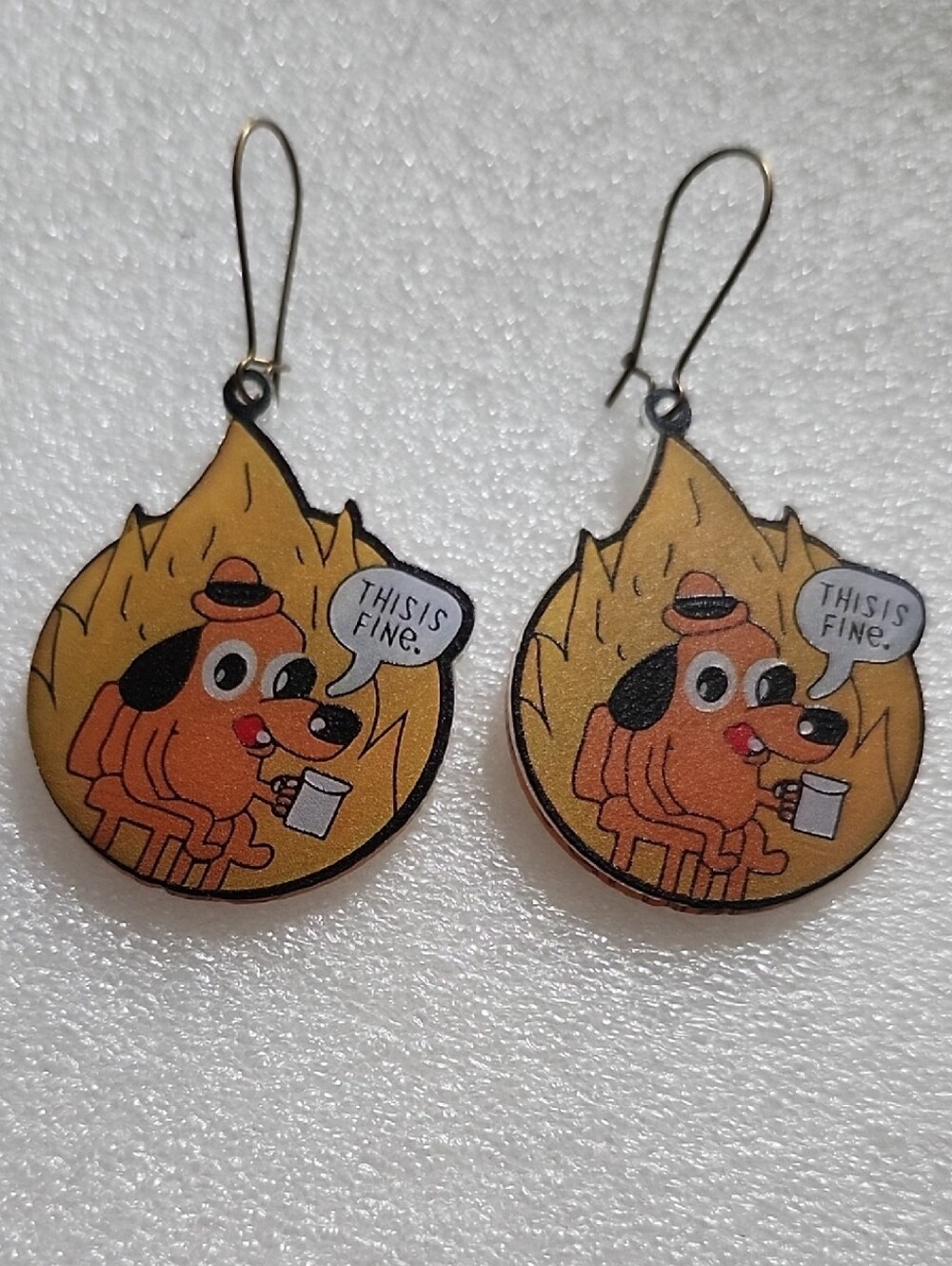 Hand Crafted Orange & Black Dog Flame Cartoon Earrings